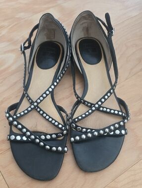 Frye Black Margot Studded Cross-Strap Sandals Size 9